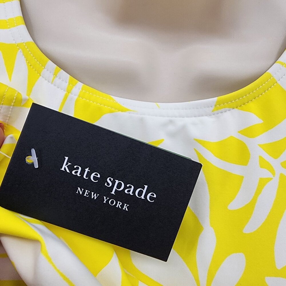 Kate Spade Size XS Yellow White Floral Long Sleeve One Piece Swimsuit - Picture 4 of 9
